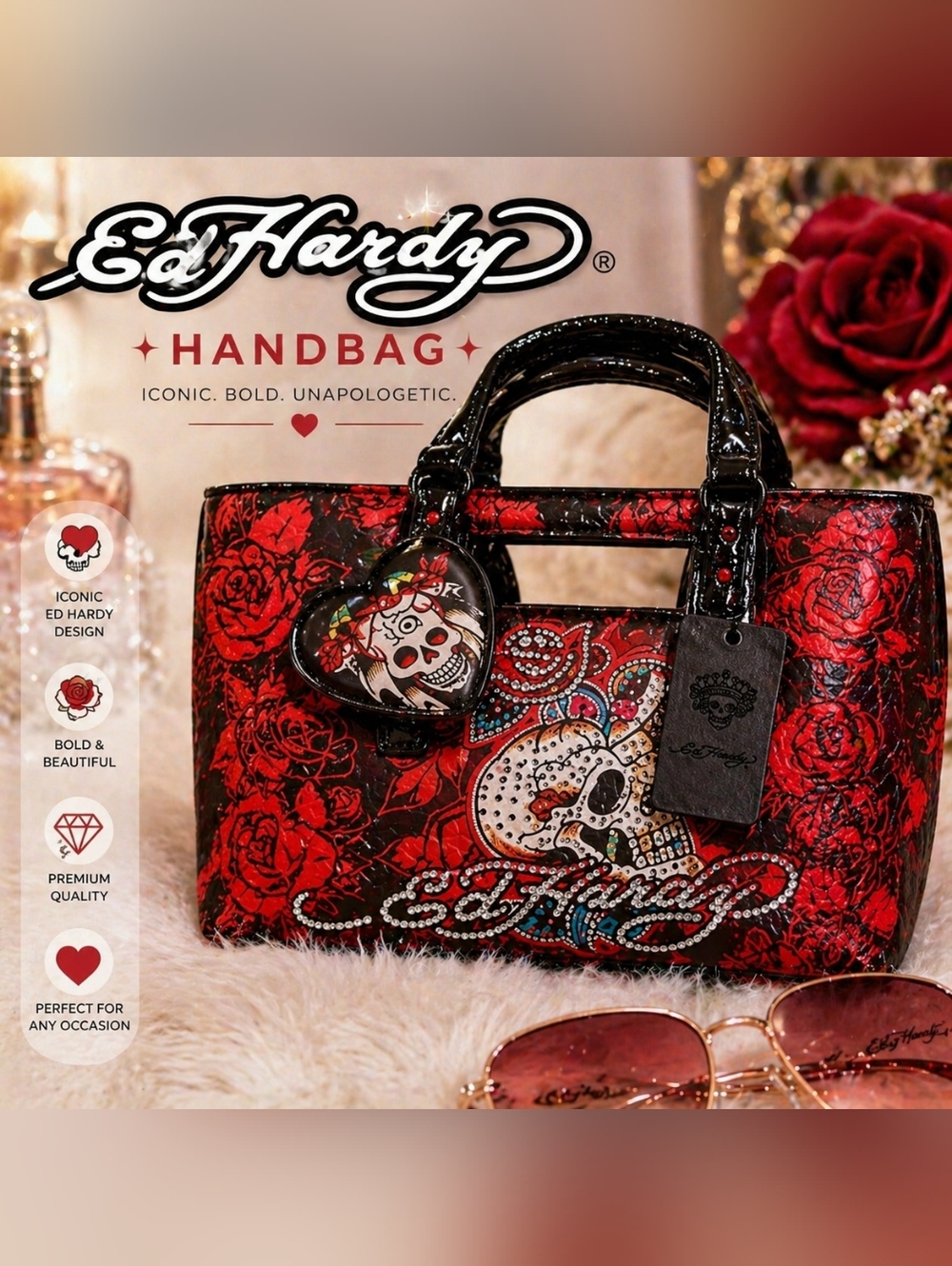 Ed Hardy Skull Rose Tote 💎 Y2K Rhinestone Bag | Tattoo | Hot Girl Vintage